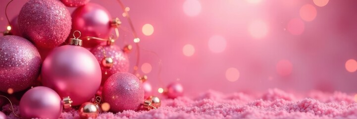 Elegant pink backdrop, shimmering ornaments, festive sparkle , Christmas tree, decor