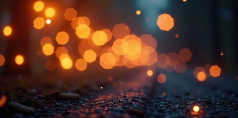 Golden fire trails against a soft-focus backdrop of a festive event , element, festive