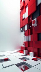 White, gray, black, red square tiles Futuristic geometric background for design , clean, black, background