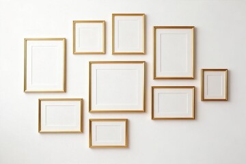 Gold picture frames on white wall