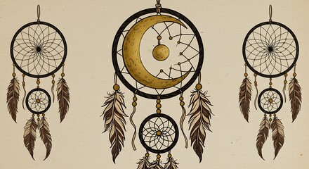 月の夢、繊細な手描きイラスト