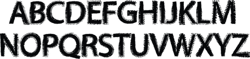 Hand drawn alphabet made in brushes vector peak. Grunge alphabet with capital letters. Dirty textured vector font. Brush drawn grunge typography for collages,
