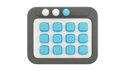 3D Render of a Grid of Blue and White Buttons on a Gray Interface