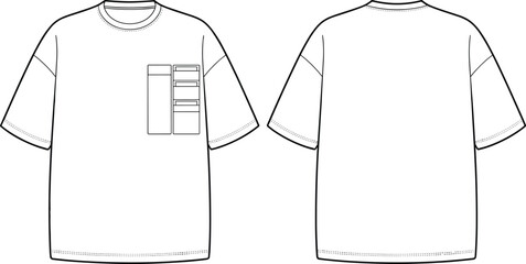 Technical Flat Sketch of Men Bomber Jacket Full Zip Fleece Quarter Zip Pullover Oversized Pocket Tee and Slim Fit Jeans © MSTAYESHASIDDIKA