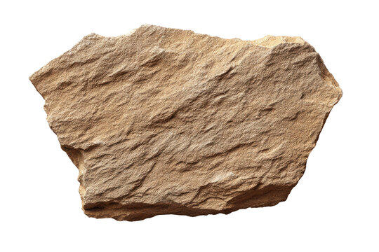 Rough textured tan sandstone rock fragment isolated on black background brown