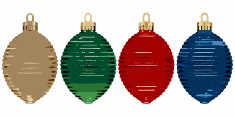 A colorful arrangement of four textured christmas ornaments in a row
