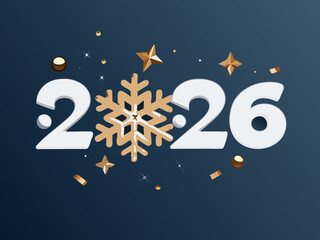 Winter celebration featuring the date 2026 with snowflakes and sparkling elements