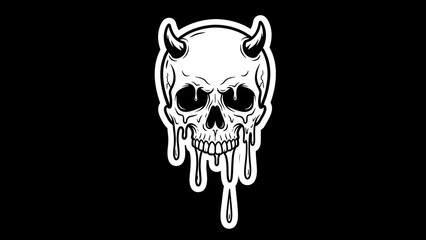 White skull with horns and melting effect on black background.