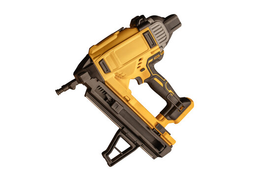Industrial Cordless Nail Gun Power Tool Isolated on White Background, tools are highly efficient for framing, electrical,mechanical installs and insulation,