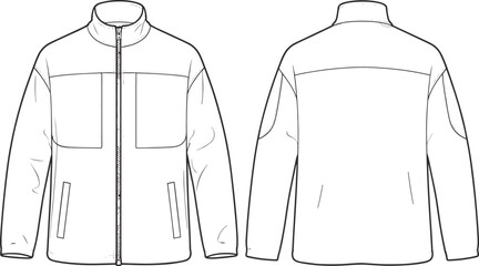 Technical Flat Sketch of Men Full Zip Fleece Jacket Vector Illustration Design Template with Front and Back View for Tech Pack © MSTAYESHASIDDIKA