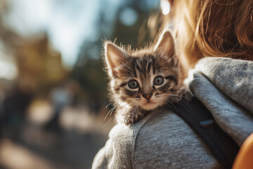 Carrying Kitten Outdoors