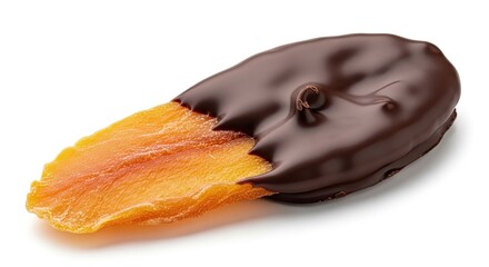 Delicious Chocolate Covered Dried Mango Slice on White Background Close Up Shot