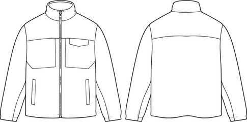 Technical Flat Sketch of Men Full Zip Fleece Jacket Vector Illustration Design Template With Front and Back View For Tech PackTechnical Flat Sketch of Men Full Zip Fleece © MSTAYESHASIDDIKA