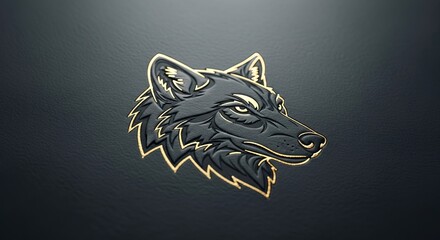 Elegant black and gold wolf head design with textured background and intricate detailing