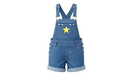Blue Denim Short Overalls with Yellow Star Accent