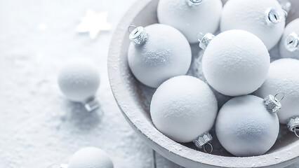 Elegant White Christmas Ornaments with Snow