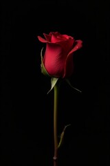 Luxury Single Red Rose with Water Drops on Black Background