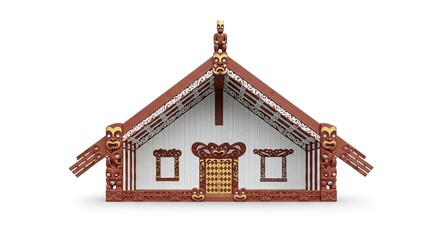 Maori Meeting House: A Wharenui Model with Intricate Carvings and Cultural Significance