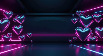 Neon Valentine's Day Banner in a Modern City.