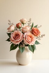 Elegant Modern Rose Arrangement in Minimalist Ceramic Vase for Valentine&rsquo;s Day