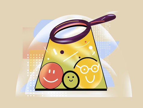 Audience analysis icon with magnifying glass in modern vector style