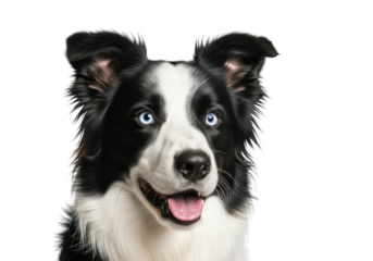 Closeup of a border collie dog isolated on transparent background
