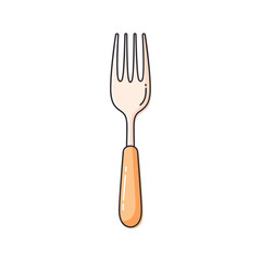 Simple fork with wooden handle in flat design style , on transparent background   