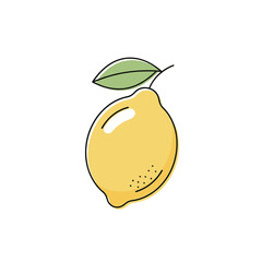 Fresh lemon with green leaf, illustration on transparent background    
