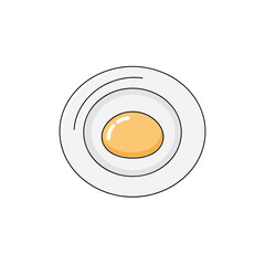 Single fried egg on a white plate in a simple illustration style on transparent background    