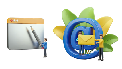 3D Cartoon Illustration of Email Communication and Digital Content Creation