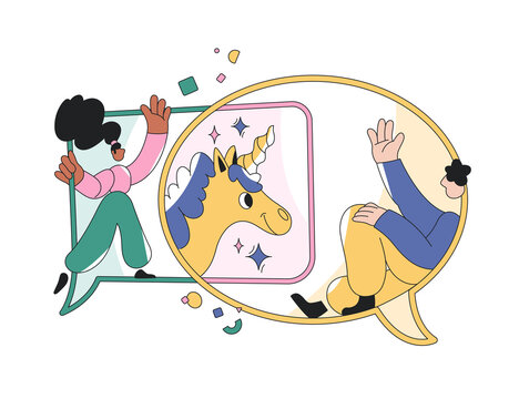 People chatting online with fantasy emoji inside message bubbles