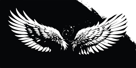 Black tribal tattoo design featuring a vector illustration of a flying eagle and an angel with a butterfly silhouette and bird wings as a wild nature symbol