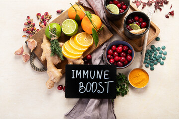 Pharmacy medicine. Natural immune boost remedies, lemon, garlic.