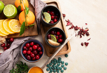 Pharmacy medicine. Natural immune boost remedies, lemon, garlic.