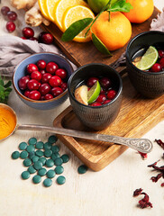 Pharmacy medicine. Natural immune boost remedies, lemon, garlic.