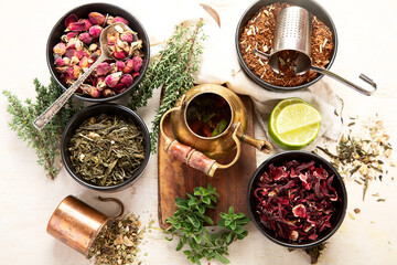 Herbal tea with medicinal herbs and flowers.