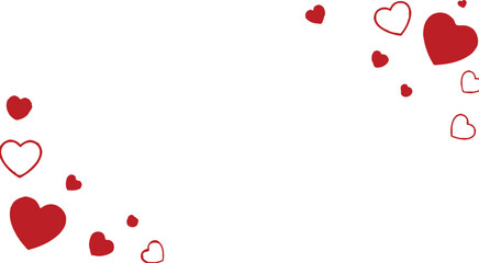 A scattering of red and white hearts on a clean white background