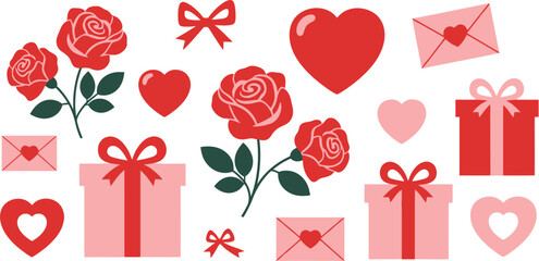 A charming collection of valentine s day themed roses hearts and gift boxes
