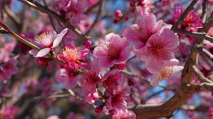Cherry blossoms in bloom in a spring landscape