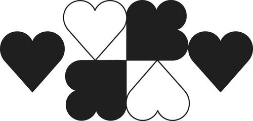 Four interlocking hearts forming a clover shape in black and white