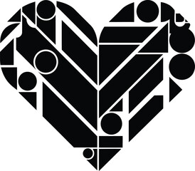 Abstract heart shape composed of geometric forms in a minimalistic style
