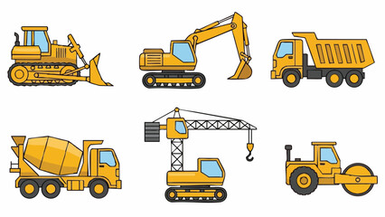 Yellow Construction Vehicles Set.