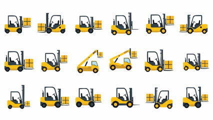 Forklift Set Yellow Trucks with Pallets.