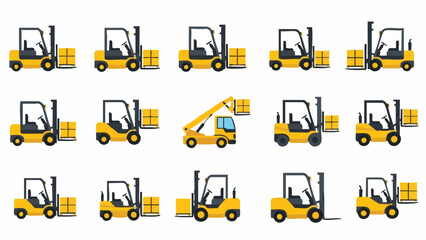 Forklift Fleet Warehouse Logistics  Material Handling Icons.