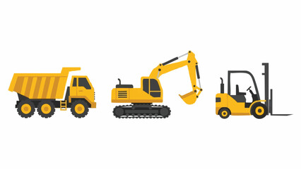 Yellow Construction Vehicles Dump Truck Excavator Forklift Set.
