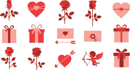 Valentine s day elements hearts gifts roses cupid and love symbols collection