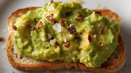 Delicious Avocado Toast: A Simple Guide to Making the Perfect Breakfast or Snack, Topped with Flaky Sea Salt and Chili Flakes.
