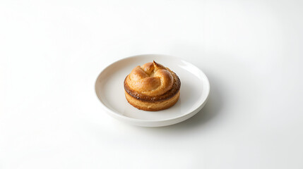  A Delectable Baked Pastry on a White Plate: A Close-Up Studio Shot Showcasing the Golden-Brown Crust and Delicate Details Against a Clean Background