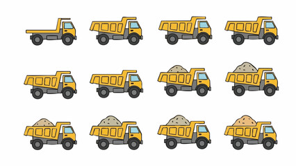 Dump Truck Collection Empty Loaded and Transporting Materials.