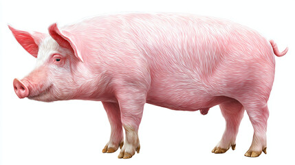 A Side Profile of a pink swine with its distinctive features on full display. The hog is captured with great detail, showcasing its snout and other defining characteristics